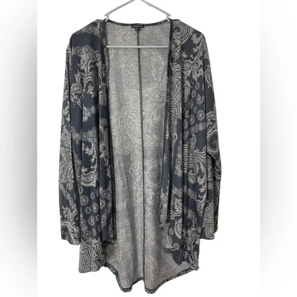 HANNAH Paisley Print Grey Open Front Knitted Cardigan Sweater Size L - Picture 1 of 10